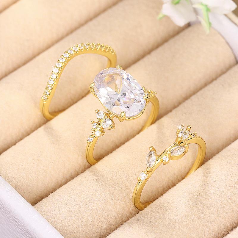 

Huitan 3Pcs Gold Color Set Rings для женщин Эстетические аксессуары Свадьба Помолвка Вечеринка Темперамент Дамы Кольца Ювелирные Изделия Новые 6
