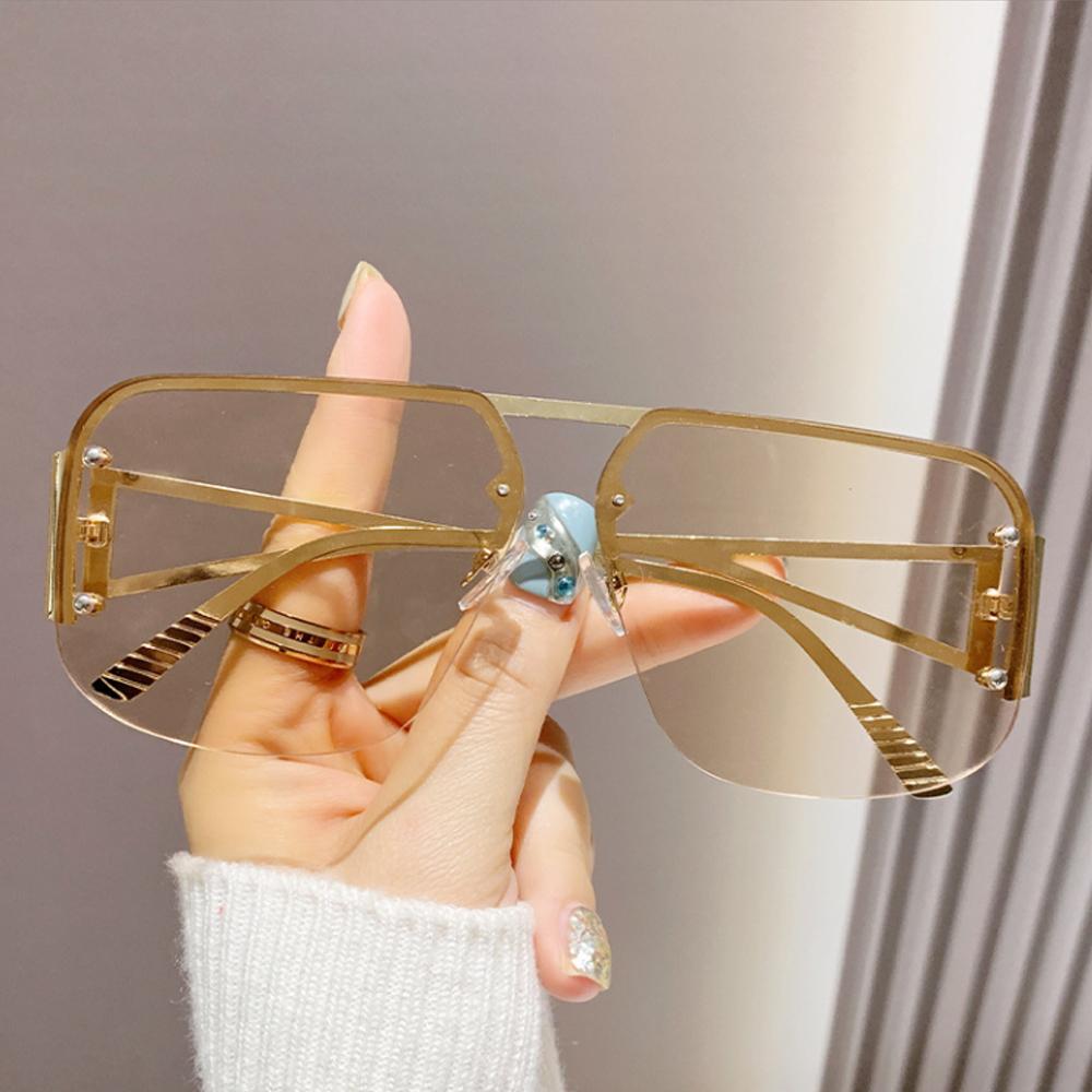 

Fashion Semi-Rimless ladies s Sunglasses Big Frame Streetwear Sun Glasses For Female Vintage Gradient Metal Eyewear
