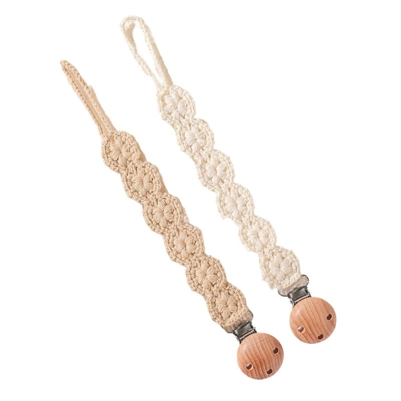 Pack of 2Pcs Handwoven Baby Pacifier Clip Chain Hand-knitting Toddler Feeding Bottle Strap Belt for Infants