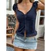 Summer Short Sleeved Rufffled Women Vest Sweet Slim Fit Blouse Solid Color Simple Pleated V Neck Shirts Fashion Elegant Women's Clothing