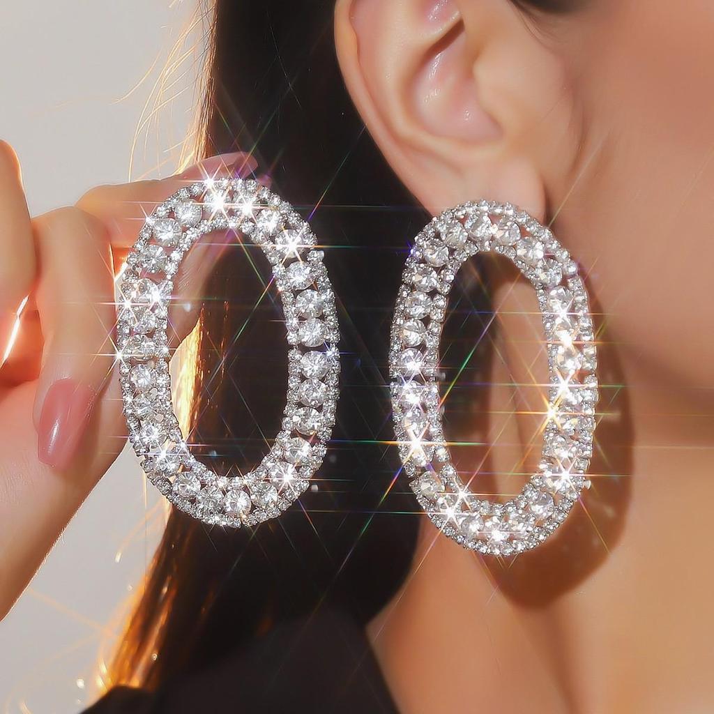 Luxury Rhinestone Tassel Clip-On Earrings for Women - Bridal Accessories