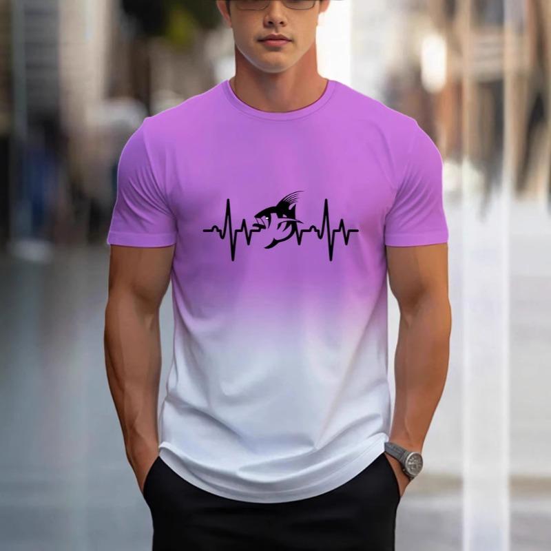 

Свободная летняя футболка с круглым вырезом и короткими рукавами для мужчин с принтом градиентных нот S