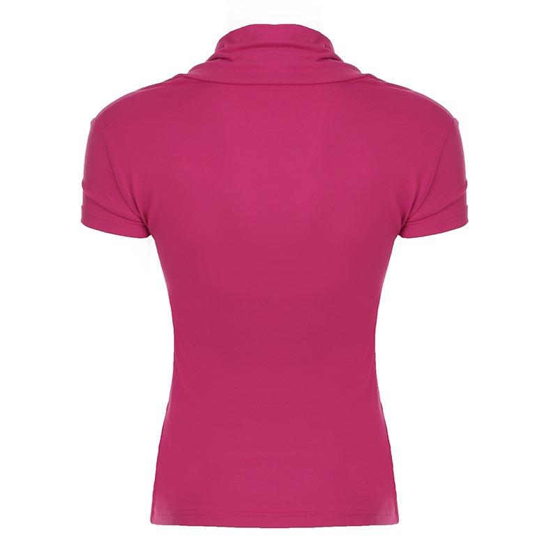 Damen Top im American Vintage Stil, Hot Pink mit Blumendruck, Kurzarm, Slim Fit, Lässig, Y2K Stil