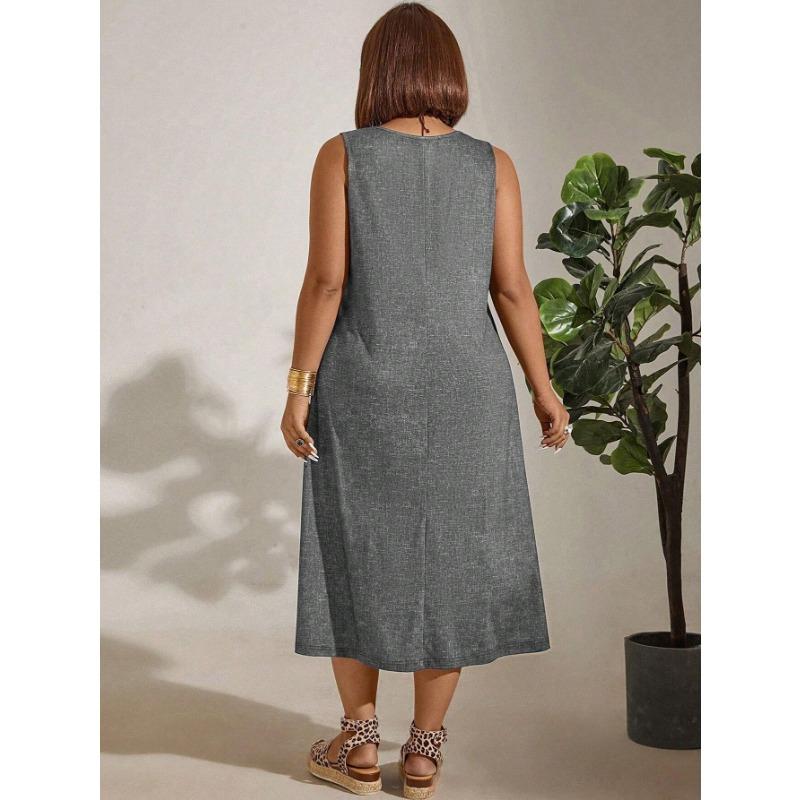 YYFS Damenmode Sommer Frühling Einfarbig Druck Ärmellos O-Ausschnitt Lose Taille Freizeitkleider