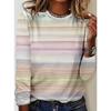 Women's T-Shirt Casual Long Sleeve Stripe Pattern Print Crew Neck Female Oversized Clothing Outdoor Vintage T Shirts