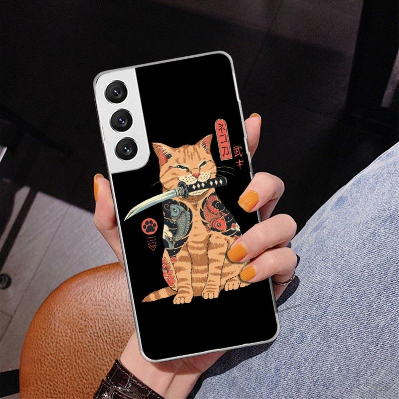 

Ramen Sushi Samurai Tattoo Cat Phone Case For Samsung Galaxy S24 S25 Edge S26 Ultra S23 S22 S21 Plus S20 FE + Personalized Print Samsung S24 Ultra