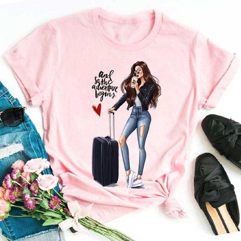 Summer Fashion Coffee Girl Urban Base Shirt Round Neck Pure Cotton Short Sleeved Women's T-Shirts Women’s