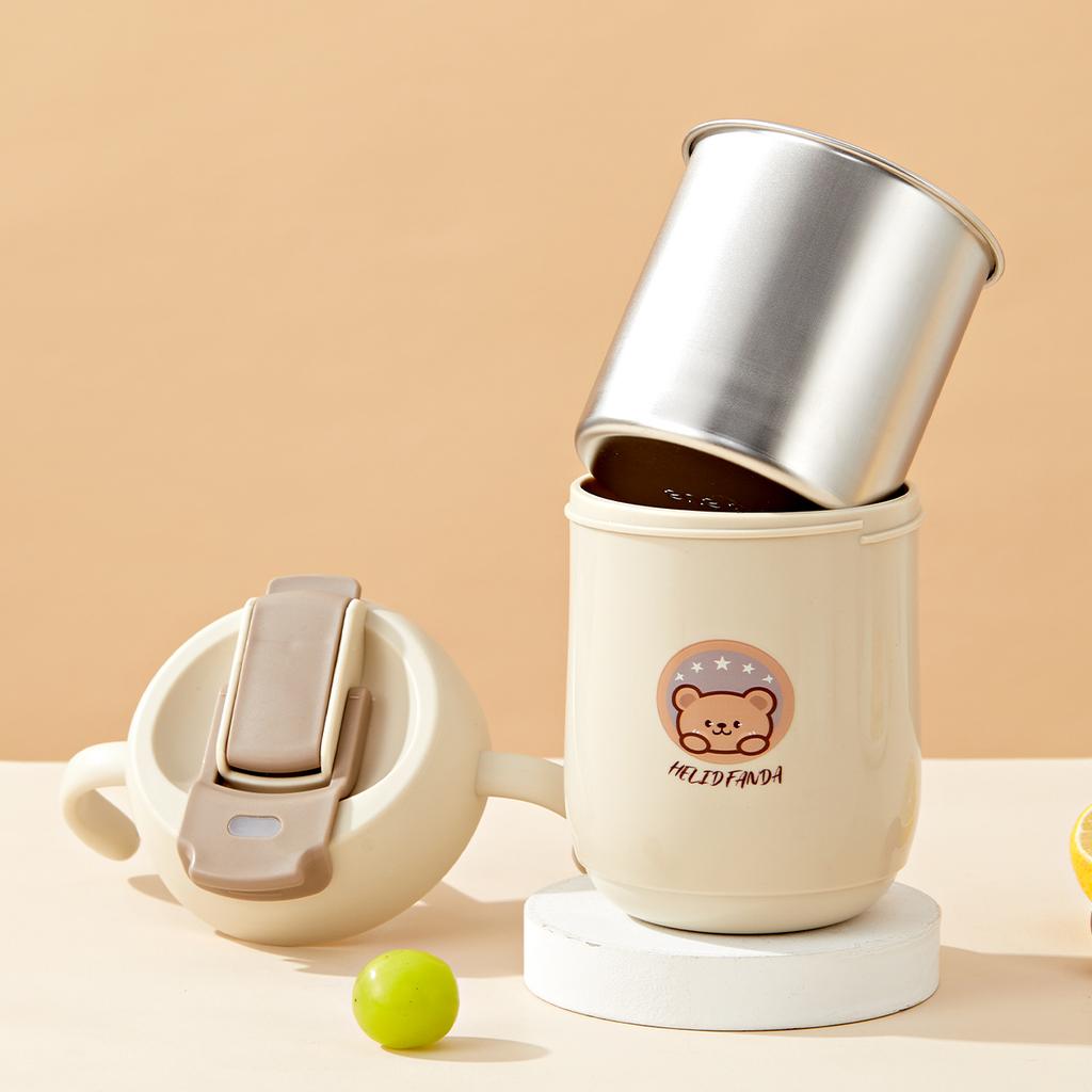 360ml Double Drink Water Bottle Kid 304 Stainless Steel Anti-scalding Drinking Cup With Straw&Handle Children Drinkware