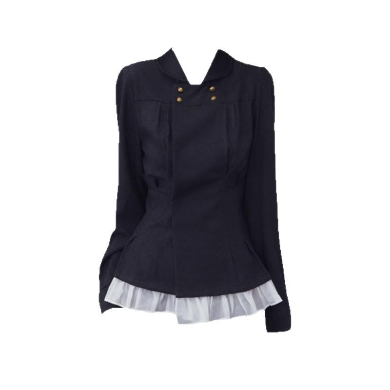 Women s Korean Style Ruffle Lapel Double-Breasted Long Sleeve Shirt for Early Autumn Small