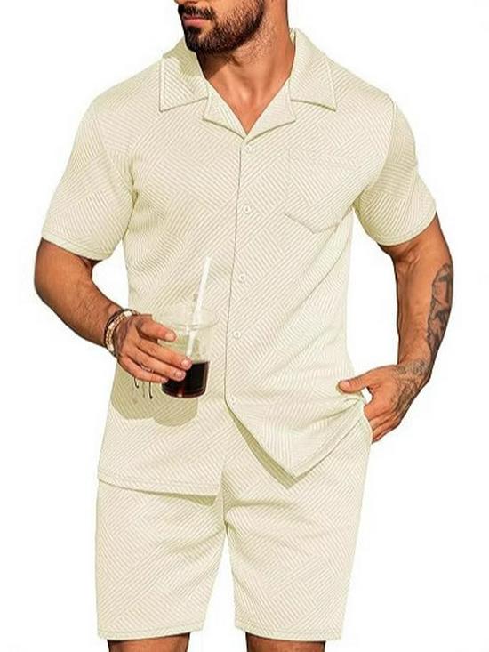 Men's Summer Casual Sportswear Set: Short Sleeve Cardigan & Shorts - Holiday Two-piece Set
