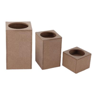 3 Stück Kerzenhalter Holz Quadratisch Rustikal Natur Kerzenständer für Zuhause Feste Party Dekoration