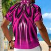 Women Short Sleeve Polo Shirt Black Red White Gold Chain Lock Key Print Half Zip Lapel Top