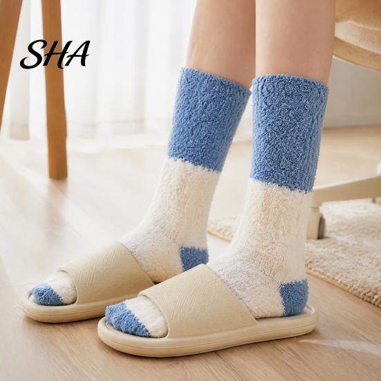 Warm Crew Socks for Winter Thickened Long Plush Women, Coral Fleece Socks, Cold Feet Relief Thermal Sleep Anti-static Contrast Color Indoor