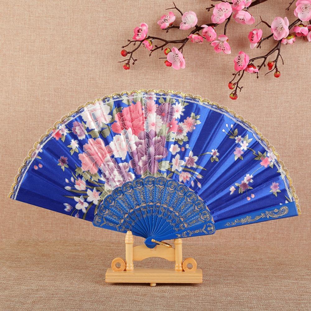 

Складной веер в китайском стиле, пластиковый ручной веер, элегантный веер для танцев, украшение для дома темно-синий