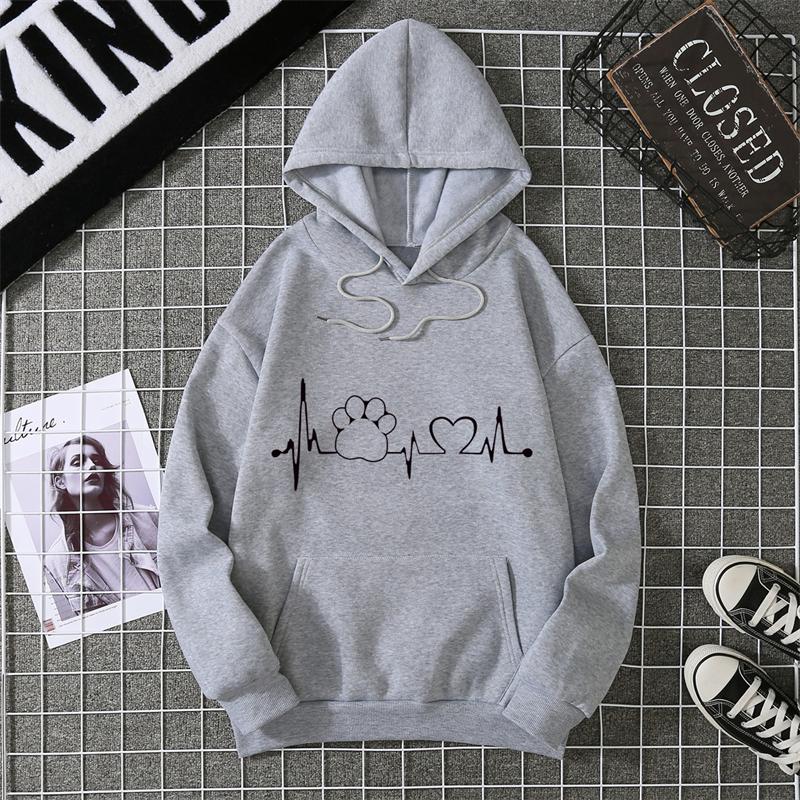 ECG Cat Claw Heart Simple Graphic Hooded Men Fashion Hoodies Autumn Casual Sweatshirt Loose O-Neck Couple Tracksuit