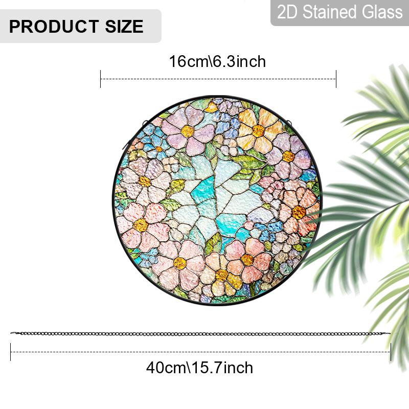 2D Flat Stained Glass Floral Window Decoration Colored Glass Plate, Charming Spring Summer Sun Catcher Home Livingroom Garden Decor, Unique Holiday