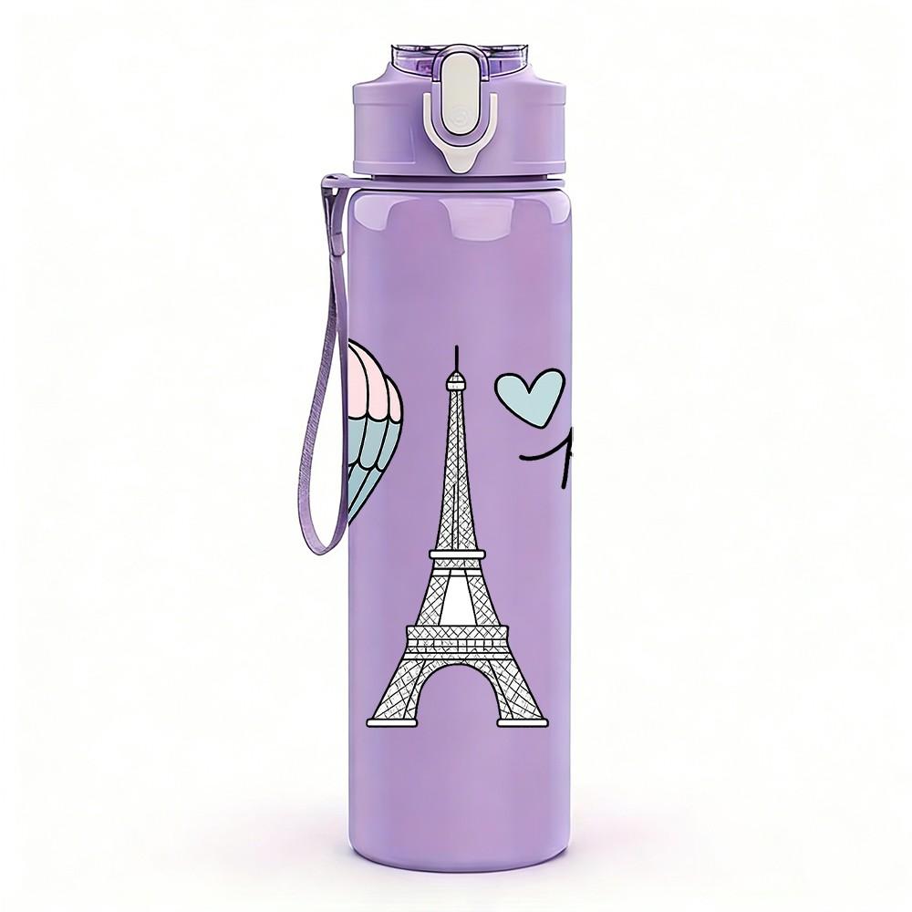 1PC Paris Eiffel Tower Hot Air Balloon 750ml Color Plastic Sports Water Bottle Leakproof Flip Straw Lid Suitable for Sports Office Home Use