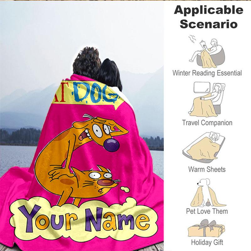 1PC Custom Name Blanket Cat Dog Adventure Flannel Blankets Patterns Throw Blanket All-Season Soft Gift for Couch, Bed, Camping, Birthday Gifts
