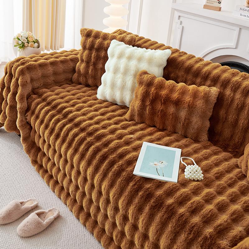 Copridivano in Peluche Antiscivolo, Copertura Totale, Ispessito per l'Inverno, Universale per Tutte le Stagioni