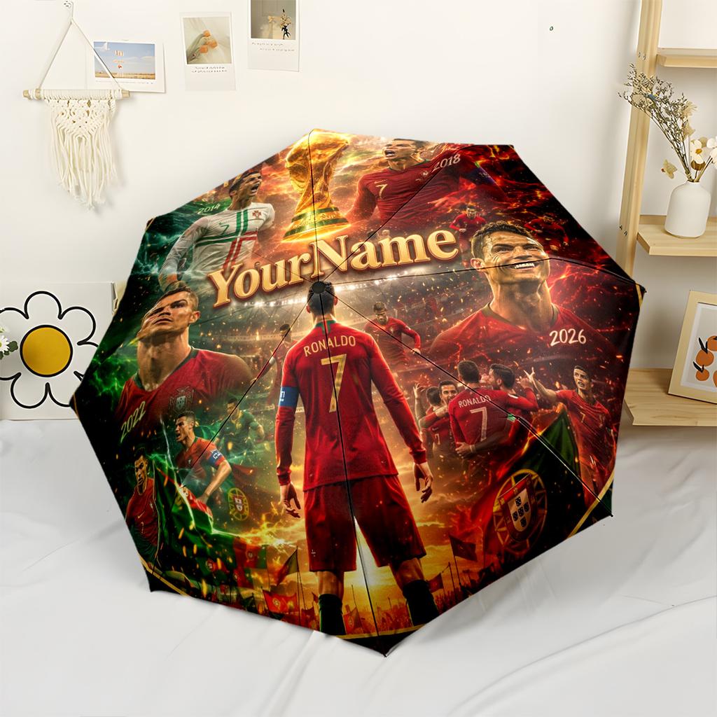 Cristiano Ronaldo Customizable Name Umbrella Portable Automatic Umbrella Compact 8-Rib Design Sturdy Construction All-Season Umbrella for Travel