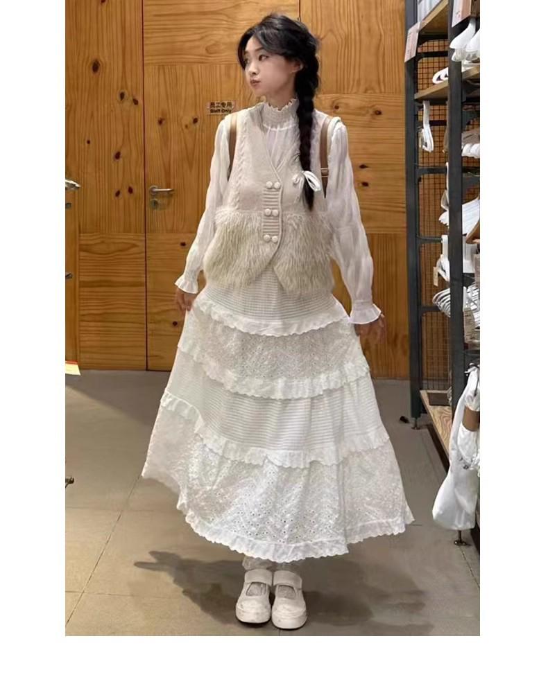 Women's Spring 2025 High Waist Medium Length White Skirt - Elegant and Fluffy Style