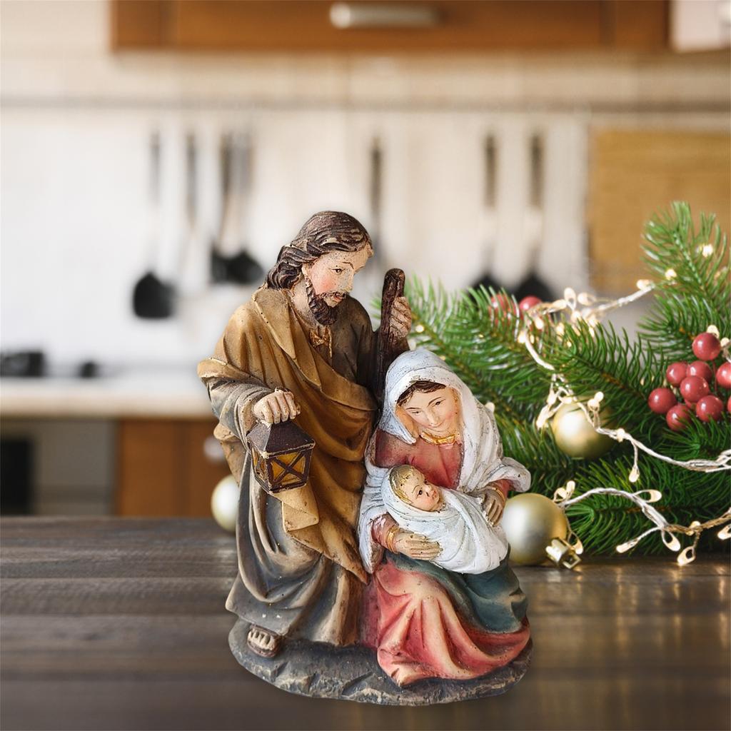 Vintage Nativity Scene Figurine Holy Family Ornament for Christmas Decorations Desk Display Home Office Gift