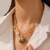 316L Stainless Steel Exquisite Green Conch Starfish Dolphin Shell Pendant Necklace Women Leisure Vacation Neck Chain