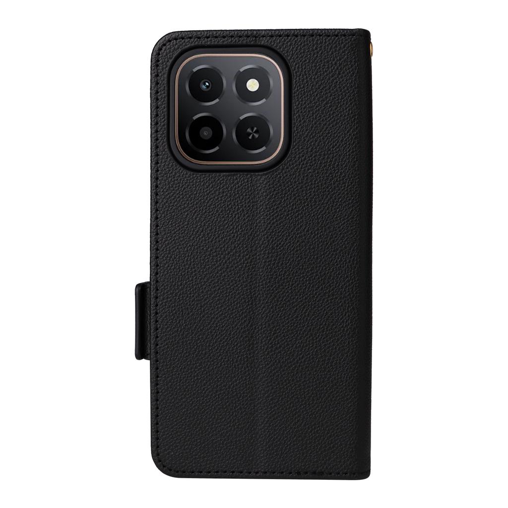 For Honor X6c 4G Case with Wrist Strap Litchi Texture PU Leather Wallet Phone Cover