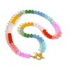 Boho Colorful Natural Stone Necklace for Women, Stainless Steel OT Buckle Rainbow Bead Choker Necklace ,Summer Handmade Jewelry