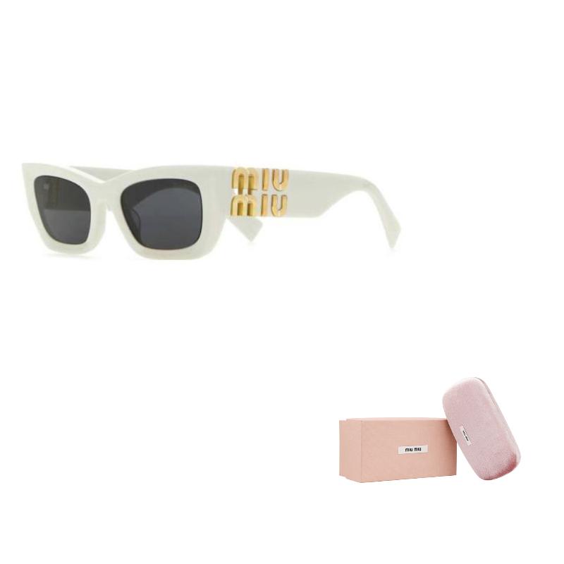 MIU MIU Side Logo Text Irregular Shape Sunglasses Women Sunglasses White 0MU09WS1425S053