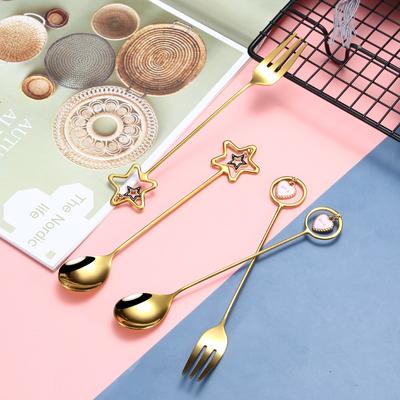 304 Creative Stainless Steel Pendant Star Heart Shaped Coffee Stirring Spoon Cake Dessert Spoon Golden Fruit Fork
