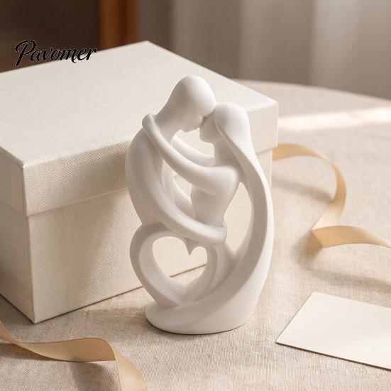 Elegant Abstract Love Statues 3D Printed Couple Embrace Statue, Heart Hollow Figurine, Minimalist Decorative Entrance Table White Art Sculpture