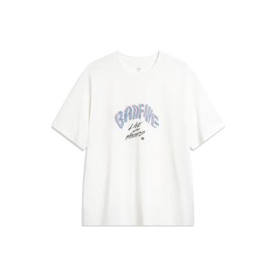 Li Ning Badfive High Street American Vintage Buchstaben Rundhals-Pullover Frühling Kurzarm-T-Shirt Herren T-Shirts Off-White AHSU427-2