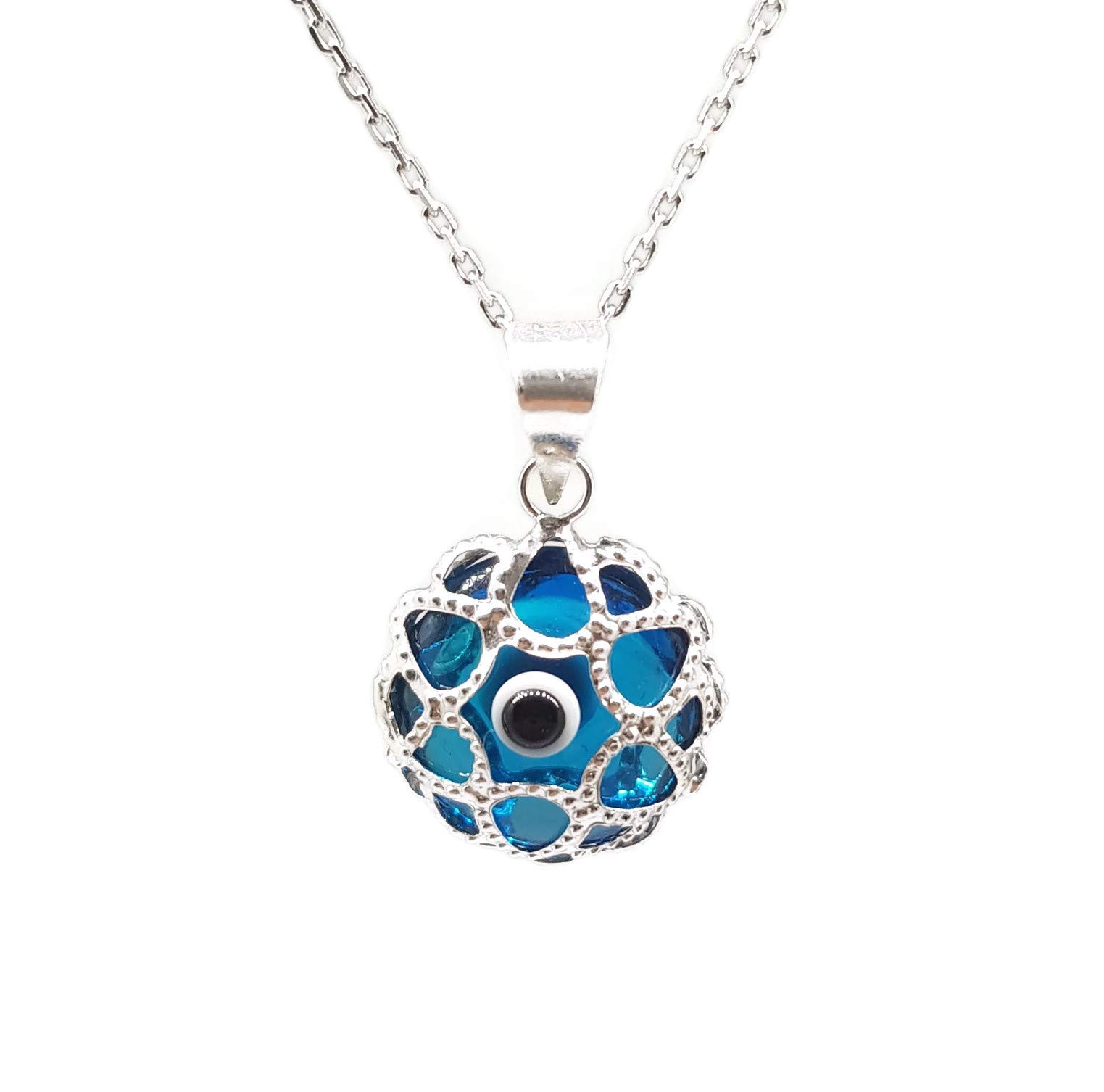 

Mystic Jewels By Dalia - Evil Eye Crystal and 925 Sterling Silver Necklace - Turkish Eye Filigree - For Men and Women