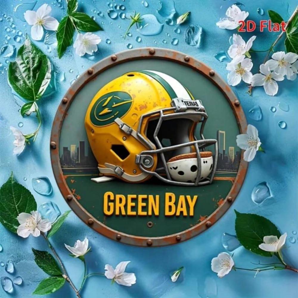 Vintage Green Bay Football Helmet Metal Tin Sign 8x8 Inch Retro Home Office Wall Decor