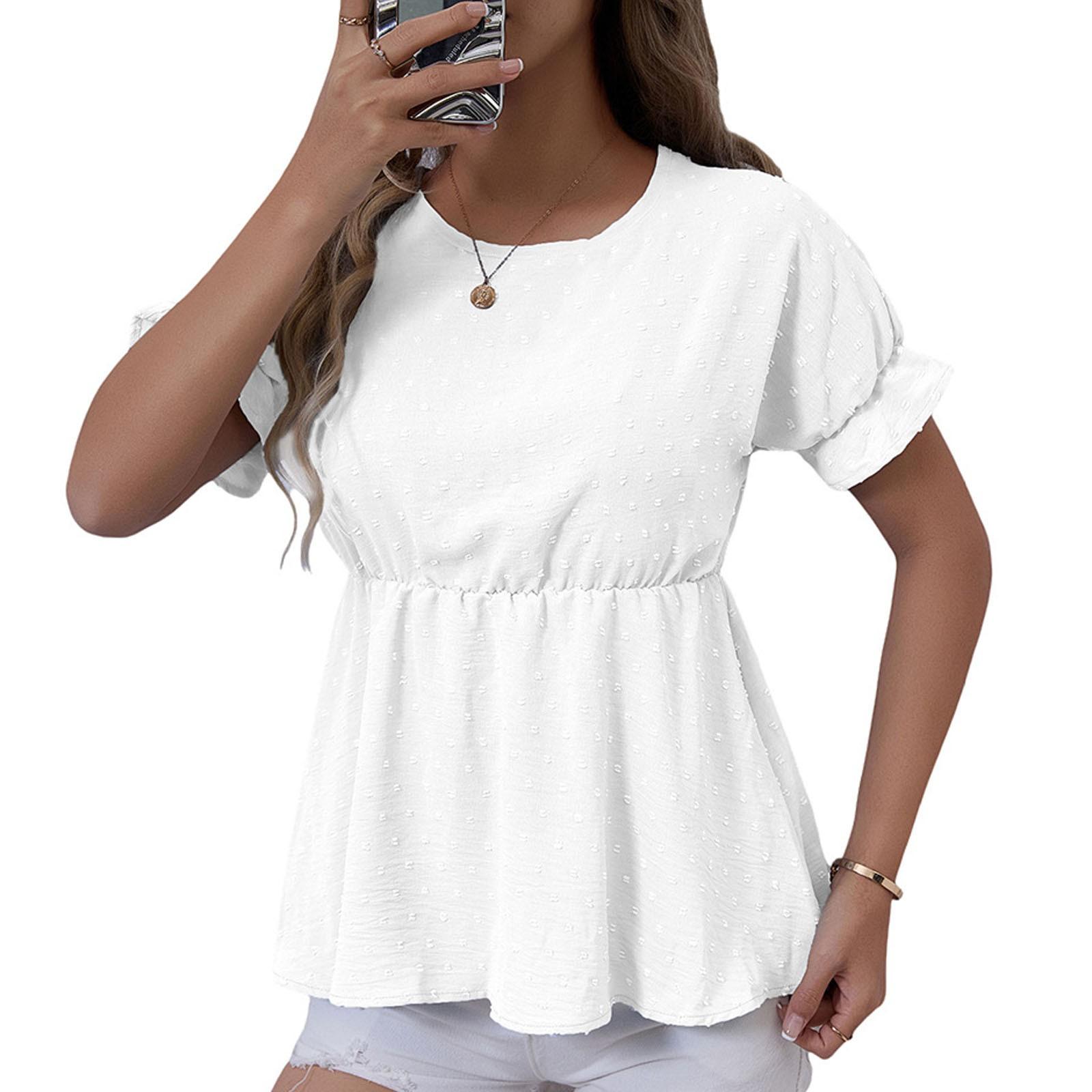 

Женский свободный повседневный однотонный топ с круглым вырезом и рукавами-клеш Топ с круглым вырезом и рукавами-клеш S белый