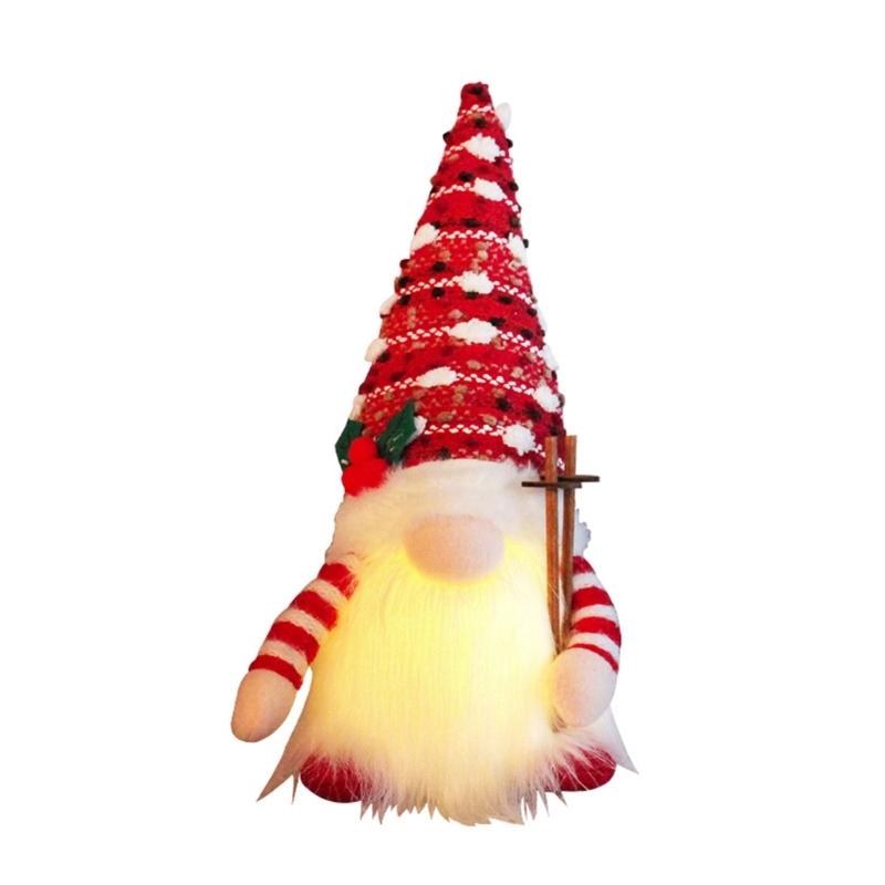 Christmas Plush Gnome Doll Festive Faceless Ornament Long Beard Rudolf Glowing