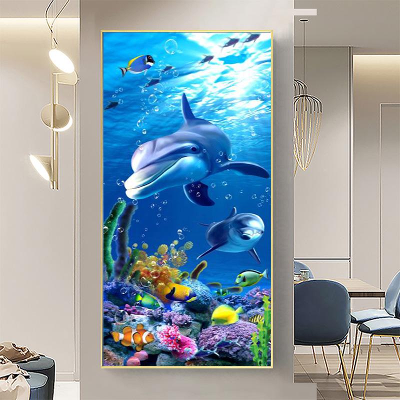 Underwater World Animal Posters and Prints Canvas Painting Dolphin Fish Pictures Wall Art for Living Room Home Decor No Frame