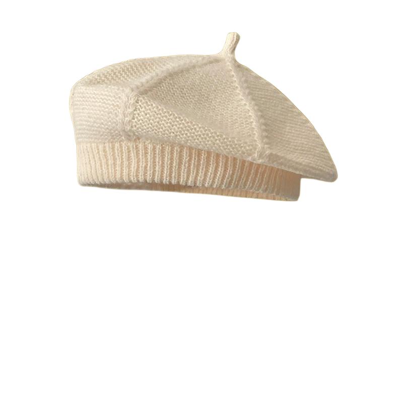 Japanese-Style Knitted Beret For Women Spring Autumn Trendy Solid Color Versatile Artist Hat Sweet And Artistic Octagonal Beret