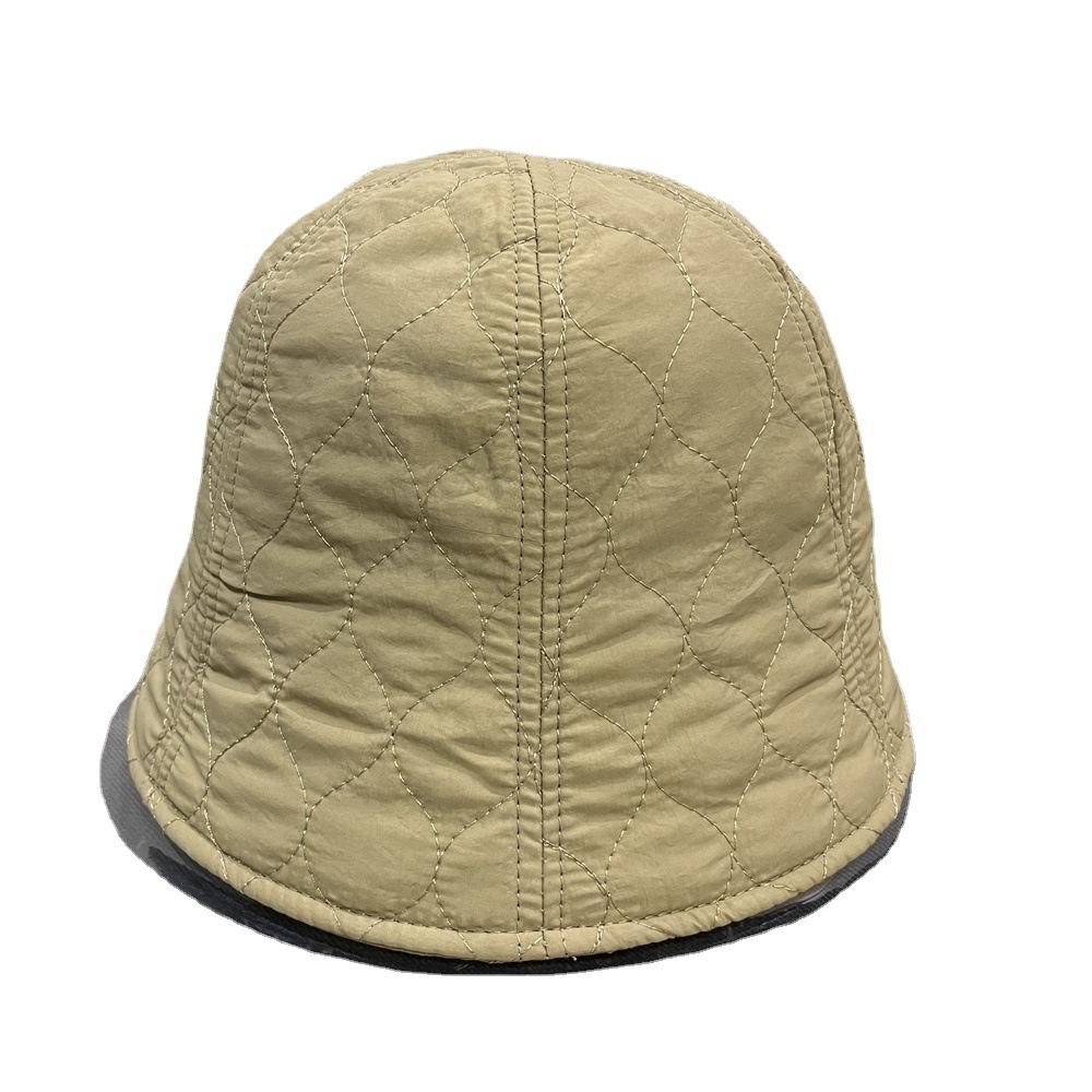 Autumn and Winter Warm Down Cotton Plaid Black Bucket Hat Women's New Casual Face Small Bucket Hat Women