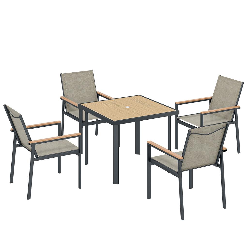 Five-Piece Metal Dining Set, with Glass-Top Table - Khaki