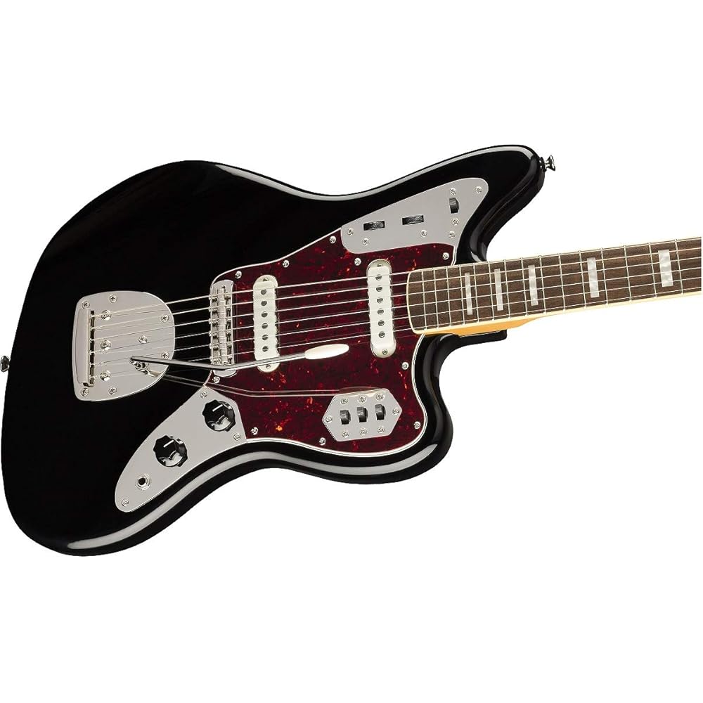 Squier by Fender Electric Guitar Classic Vibe '70s Jaguar®, Laurel Fingerboard, Black with Soft Case