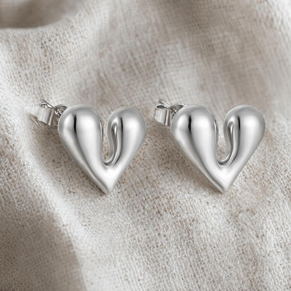 Geometric Texture Irregular Heart Earrings Gold Color Huggie Hoop Earrings For Women