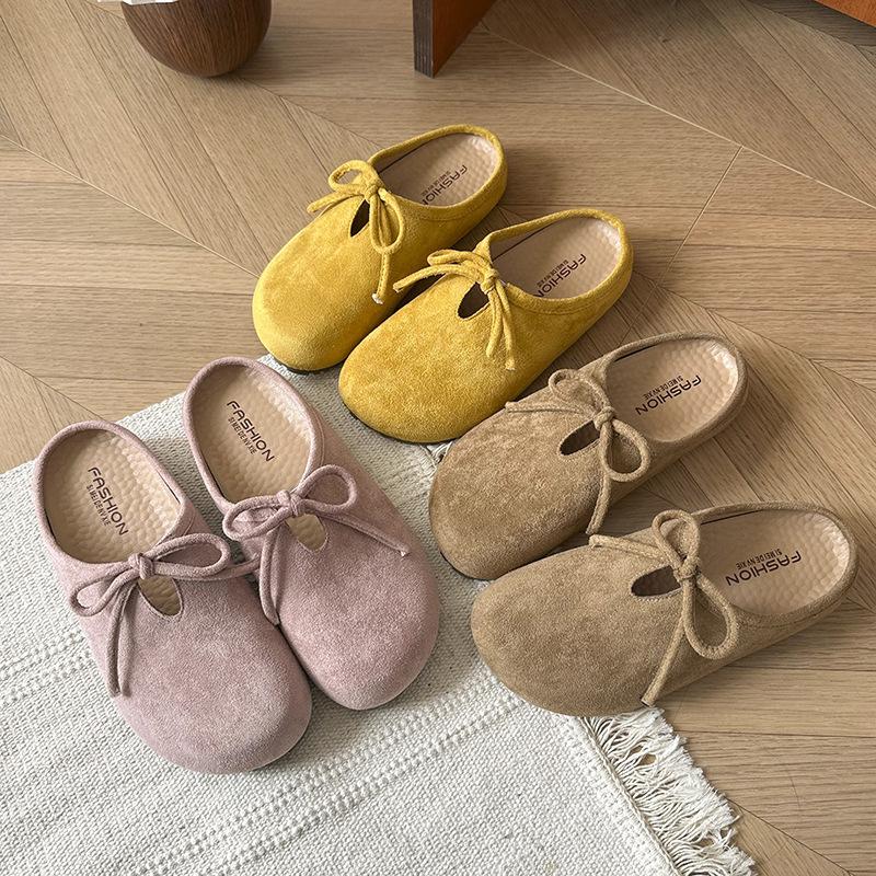 Soft Leather Thick-soled Bag Head Half Slippers Women's Outer Wear 2025 Autumn New Non-slip Pregnant Women Ugly Boken Half-tray Shoes