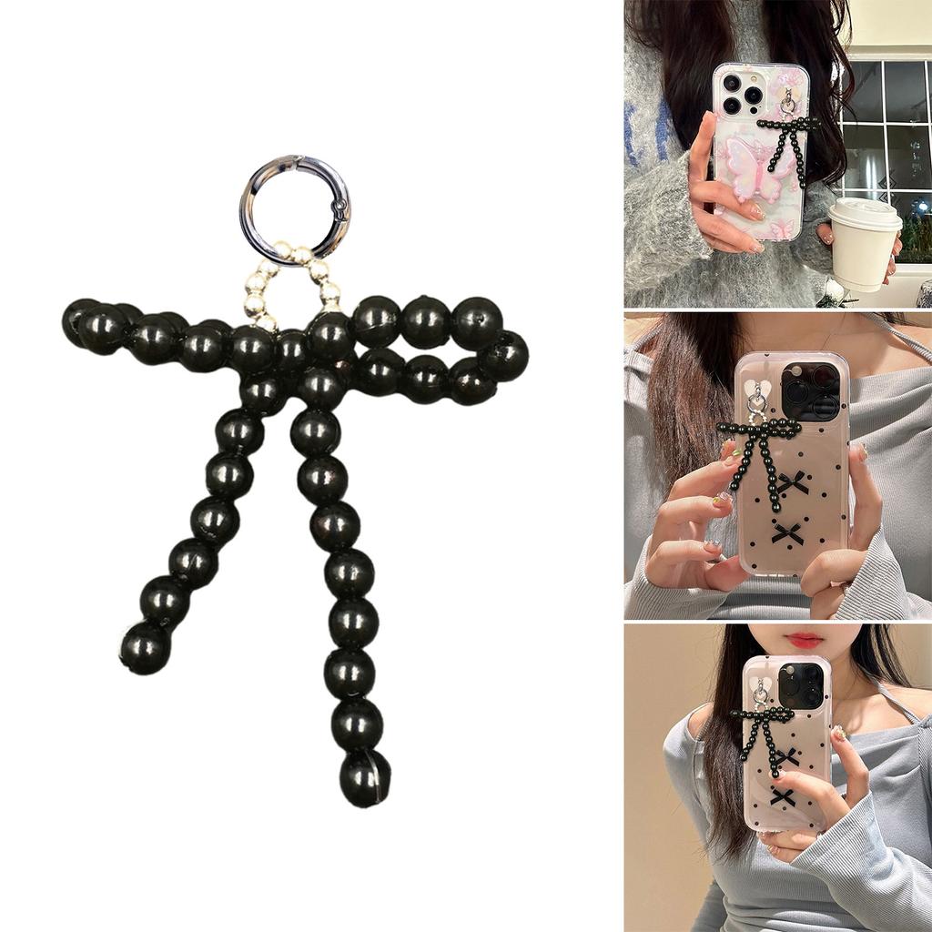 Pearl Beaded Bowknot Charm Keychains Sweet Cool Pendant Ornament Keyring Backpack Decoration Jewelry for Women Girls