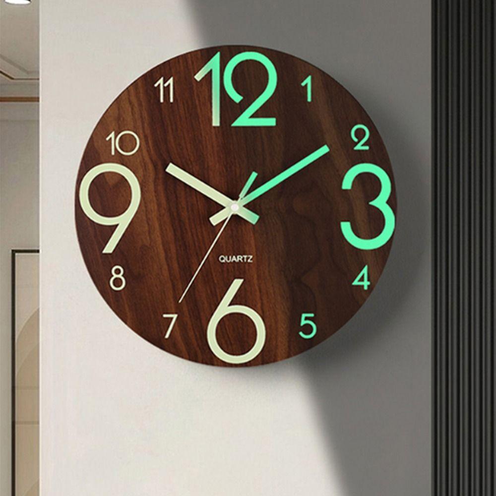 Holzmaserung Digitaluhr 12 Zoll Quarz Wanduhr Modernes Design Leuchtende Wanduhr Büro