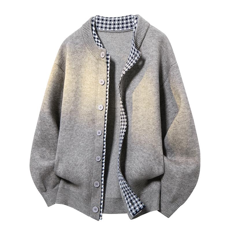 Loose Stand-up Collar Fake Two-piece Sweater Men's Sweater Men's Cardigan Men's Coat Men's Sweater