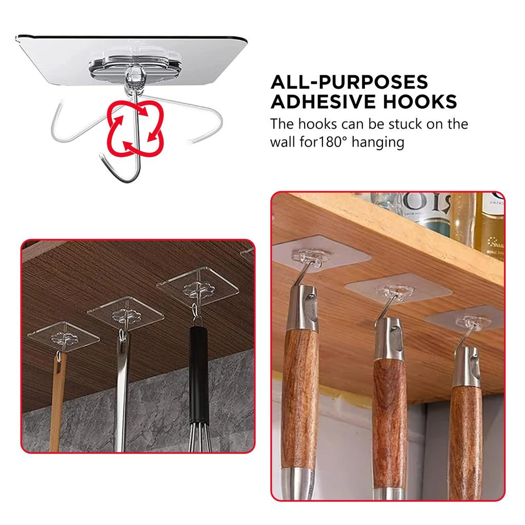 5/10/20pcs Adhesive Hooks for Hanging On Wall or Ceiling, Heavy Duty, Clear, Damage Free, Stick On Hangers for Kitchen Bathroom
