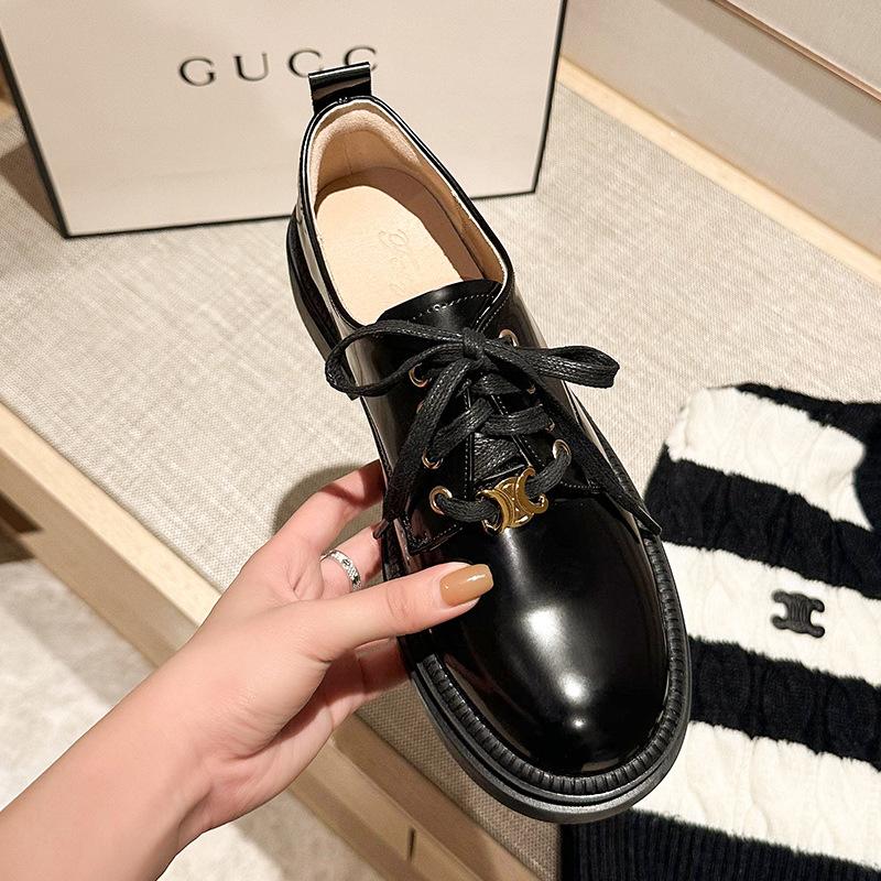 

Триумфальная арка в британском стиле, повседневные лоферы на толстой подошве с круглым носком и толстой подошвой, маленькие кожаные туфли на шнуровке для женщин