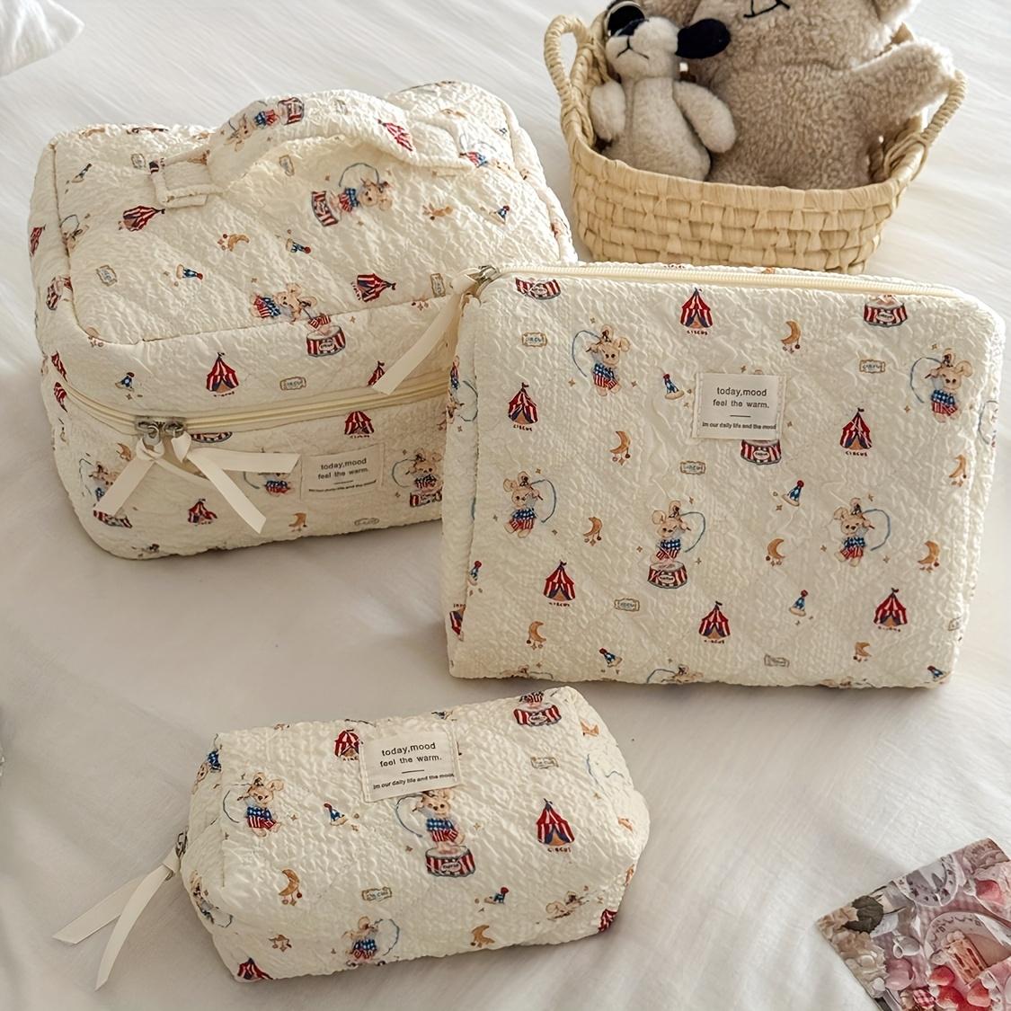 High Quality Cartoon Rabbit Makeup Bag with Heart Blue Dress Design Large Capacity Portable Travel Organizer Hand Washable